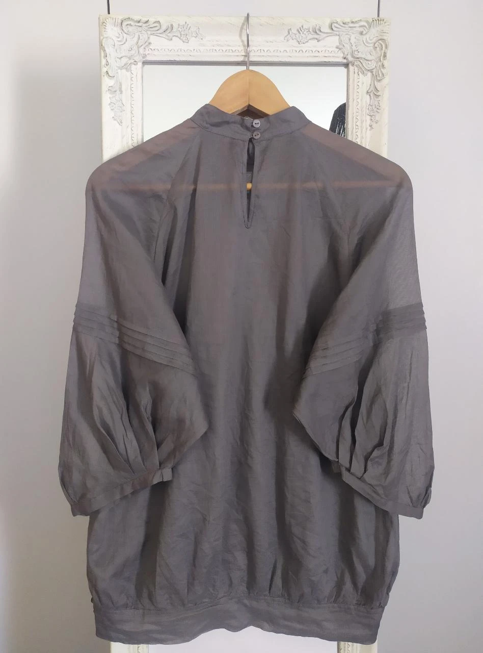 Stile Benetton Light Grey Pleated Balloon Sleeve Blouse M – photo 11